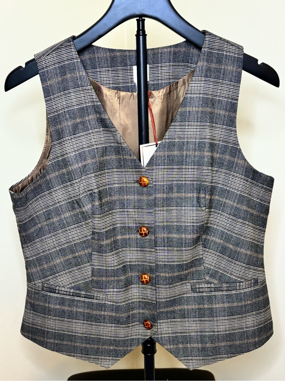 Women's Plaid Tailored Vest in Gray and Brown